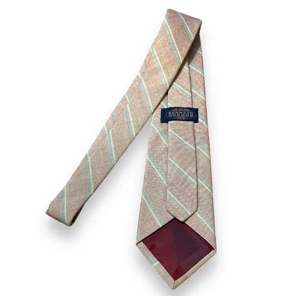 Vintage Kenneth Gordon Silk Reverse Print Look Striped Cream Red Blue Stripe Tie - Picture 4 of 5
